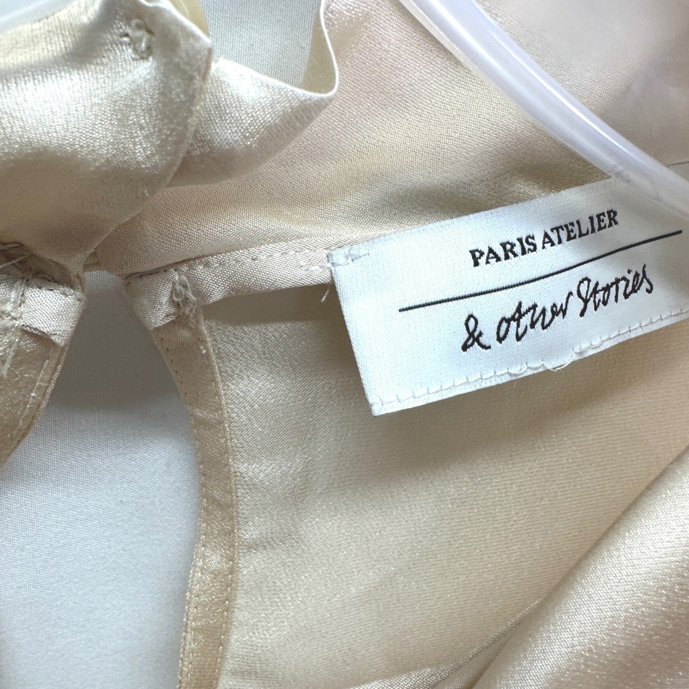 Paris Atelier & Other Stories Beige Cream Twist Neck Long Sleeve Blouse Top Sz S - Picture 4 of 8